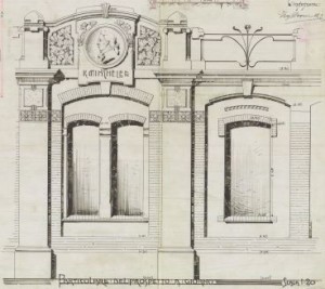 Particolare facciata - progetto edilizio fabbricato Società Anonima Consumatori Gas/Bonicelli (ASCT, PE I cat. 1907/141)