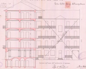 Sezione sull'asse dell'androcino d'ingresso - progetto edilizio casa Zorio/Vandone (ASCT, PE I cat. 1909/127)