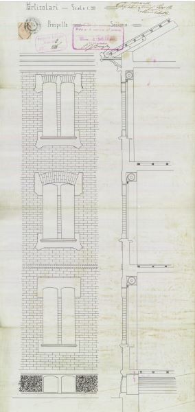 Particolare facciata - progetto edilizio casa Stratta-Cobetti/Gussoni (ASCT, PE I cat. 1911/325)
