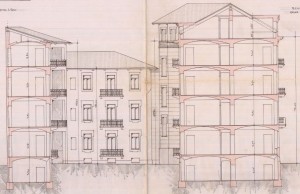 Visuale laterale - progetto edilizio casa Guilizoni/Frapolli (ASCT, PE I cat. 1909/192)