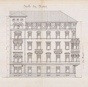 Facciata-progetto edilizio casa d'Agliano/Benazzo (ASCT, PE I cat. 1908/241)