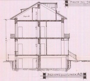 Sezione AB - progetto edilizio casa Baravalle/Rigotti (ASCT, PE I cat. 1906/259)