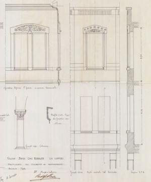 Particolare fronte Ovest - progetto edilizio casa Bass/Torasso (ASCT, PE I cat. 1910/451)