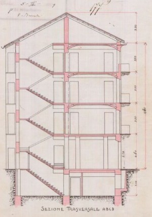 Sezione - progetto edilizio casa Marengo/Saccarelli (ASCT, PE I cat. 1909/177)