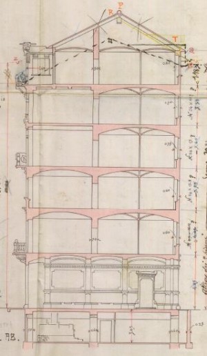 Sezione - progetto edilizio casa Mossino/Premoli (ASCT, PE I cat. 1907/326)
