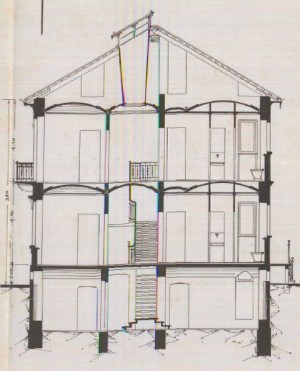 Sezione trasversale - progetto edilizio casa Cornaglia/Mollino (ASCT, PE I cat. 1908/502)