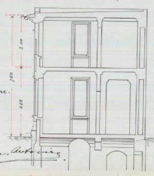 Sezione trasversale portineria - progetto edilizio casa Roveda/Vandone (ASCT, PE I cat. 1905/121)