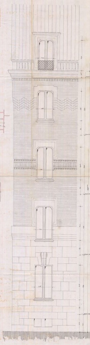 Particolare facciata - progetto edilizio casa Besozzi/Frapolli (ASCT, PE I cat. 1910/186)
