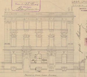 Facciata verso corso Siccardi - progetto edilizio casa Belmondo/Momo (ASCT, PE I cat. 1914/478)