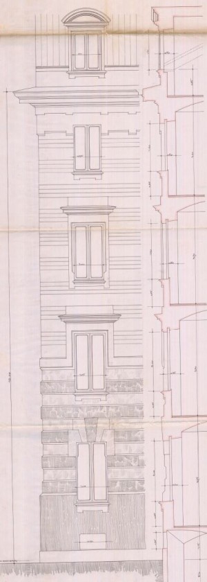 Particolare facciata - progetto edilizio Guilizoni/Frapolli (ASCT, PE I cat. 1909/192)