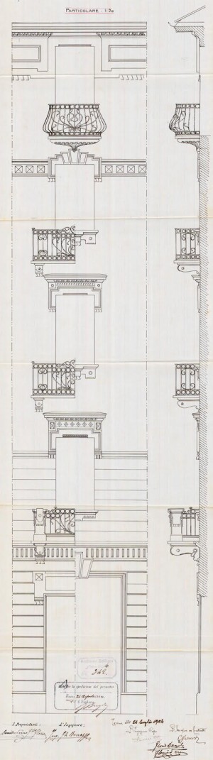 Particolare - progetto edilizio casa Florio/Benazzo (ASCT, PE I cat. 1904/342)