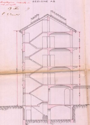 Sezione AB - progetto edilizio casa Florio/Velati-Bellini (ASCT, PE I cat. 1909/361)
