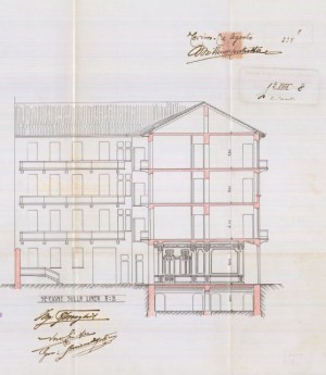 Sezione AB - progetto edilizio casa Noro/Fenoglio (ASCT, PE I cat. 1908/338)