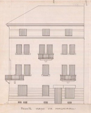 Facciata verso via Macchiavelli - progetto edilizio casa Barbavara di Gravellone/Torasso (ASCT, PE I cat. 1905/444)
