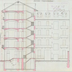 Sezione trasversale - progetto edilizio casa Gavosto/Saccarelli (ASCT, PE I cat. 1905/58)