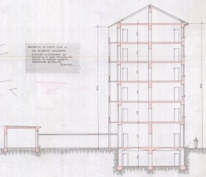 Sezione trasversale - progetto edilizio Aliberti/Frapolli (ASCT, PE I cat. 1913/817)