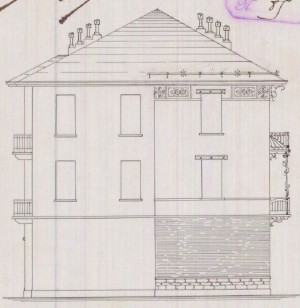 Facciata laterale - progetto edilizio casa Colongo/Vandone (ASCT, PE I cat. 1904/85)