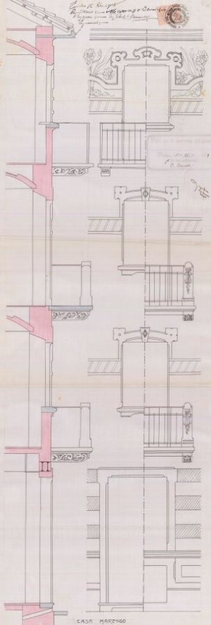 Particolare decorazione - progetto edilizio casa Marengo/Saccarelli (ASCT, PE I cat. 1909/177)