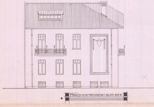 Facciata verso via privata - progetto edilizio casa Baravalle/Rigotti (ASCT, PE I cat. 1906/259)